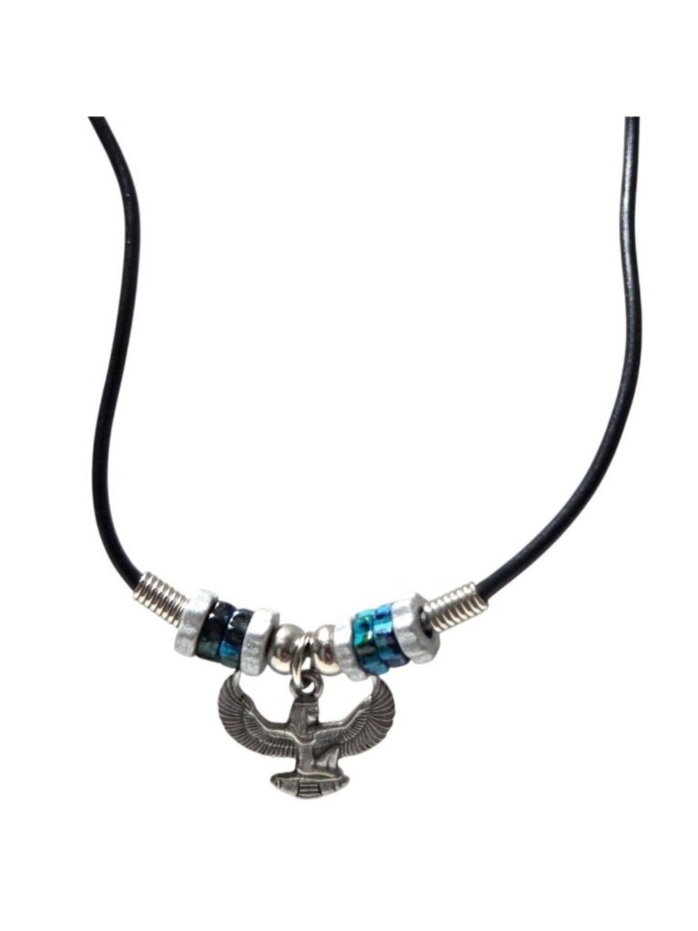 Egyptian Revival Goddess Isis Necklace Amulet Pendant Antiquated Silver Tone